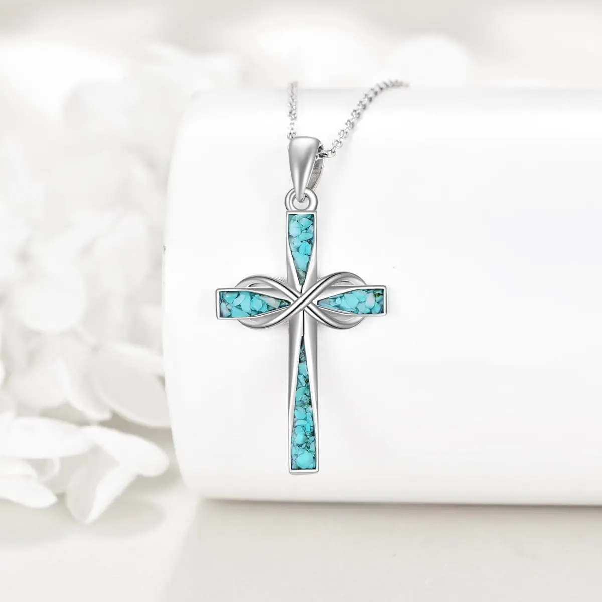 Unisex Dainty Cross Necklace with Turquoise Stone Pendant, Daily Fashion Costume Jewelry, Religious Gift for Women, Summer Vibe Cross Charm Accessory, Cross Charm Necklace