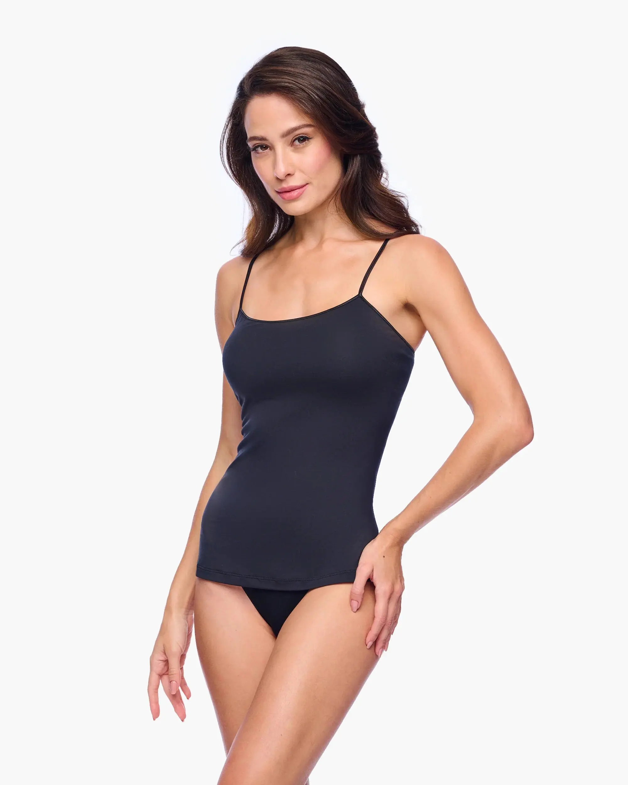 Women's Plain Jersey Layering Tops, Sleeveless Camisole with a Built-in Shelf Bra and Adjustable Spaghetti Straps