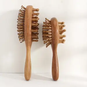 Wooden Natural Hair Brush with Wide Teeth, 1 Count Massage Comb for Men Women, Gentle Scalp Massager, Heatless Styling Tool