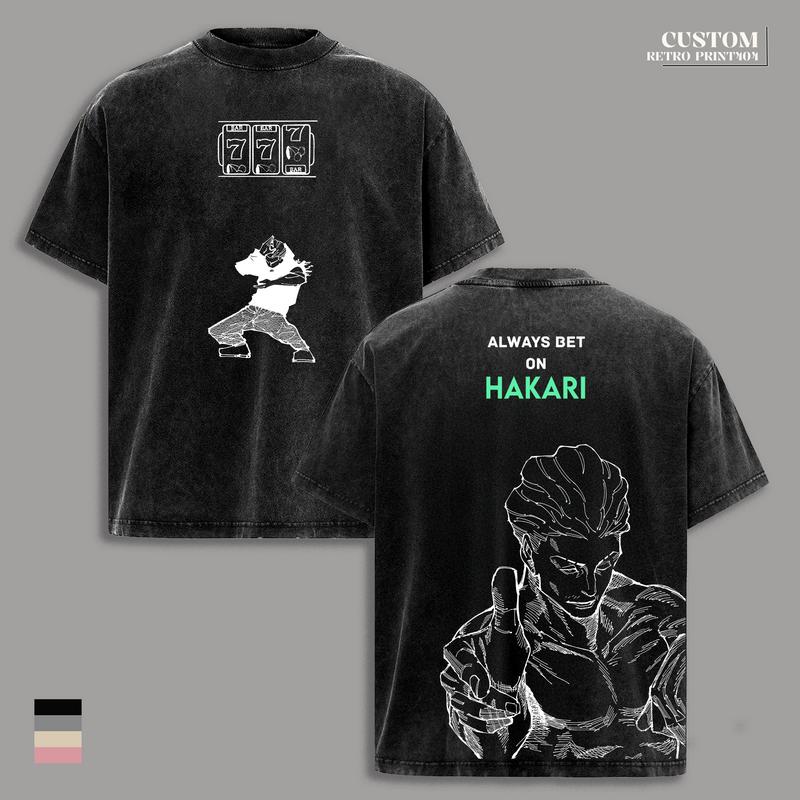 Hakari Kinji JJK Anime Double Printed Vintage Washed T-Shirt & Hoodie, Unisex Oversize Heavyweight Cotton Streetwear for Anime Fans and Lovers