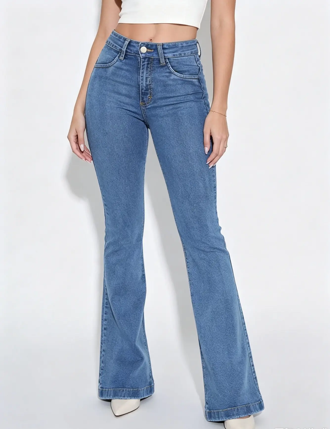 Women's Casual High-Waist Stretchy Butt-Lifting Womenswear Jeans - Everyday Style, Flare Bell Bottom Wide-Leg Denim Pants