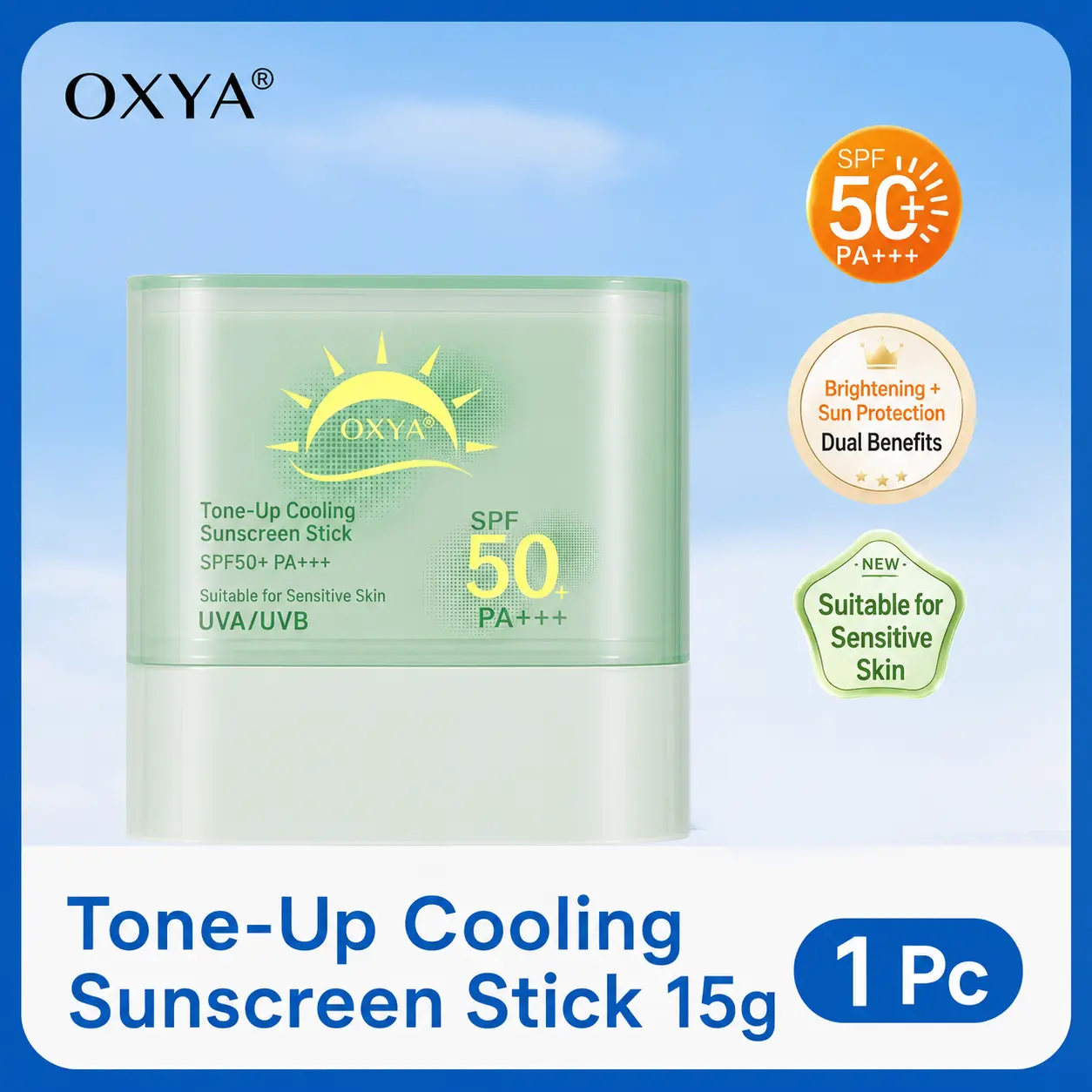 Xoriginal Cooling Facial Sunscreen Stick SPF 50+ - Instant Cooling Sensation, Lightweight Moisturizer, Hydrating, No White Cast, Non-Greasy Daily Sun Protection, Portable Travel Accessory