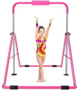 Safly Fun Expandable Gymnastics Bar for Kids - Height Adjustable Junior Training Bar for Home, Folding Gymnastic Horizontal Bars Equipment