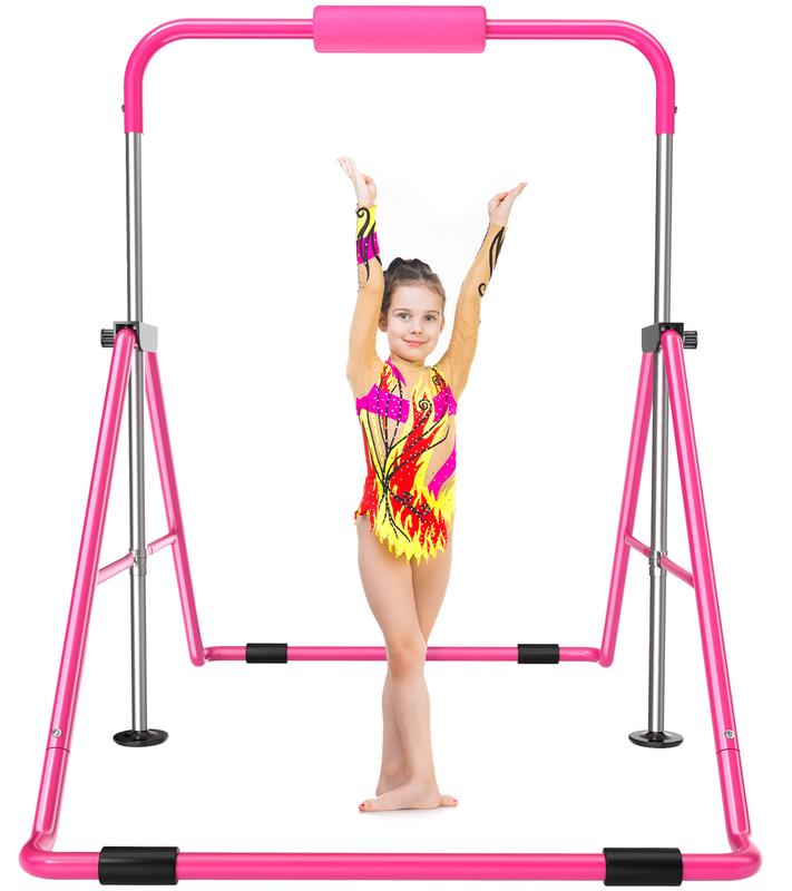 Safly Fun Expandable Gymnastics Bar for Kids - Height Adjustable Junior Training Bar for Home, Folding Gymnastic Horizontal Bars Equipment