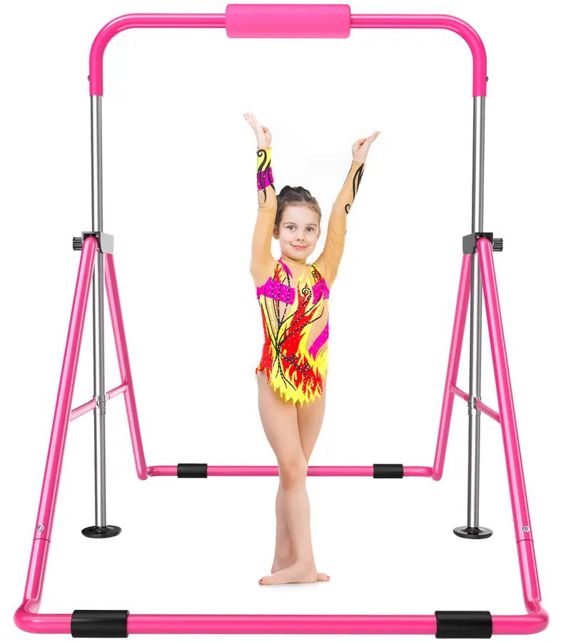 Safly Fun Expandable Gymnastics Bar for Kids - Height Adjustable Junior Training Bar for Home, Folding Gymnastic Horizontal Bars Equipment