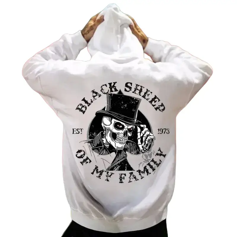 Gildan Men's 100% Cotton Long-Sleeve Loose Pullover Hoodie - Black Sheep of My Family Graphic, Contrast Lace, Biker Casual Streetwear, Unisex Tee-Inspired Menswear Tops for Outdoors Sweatshirts