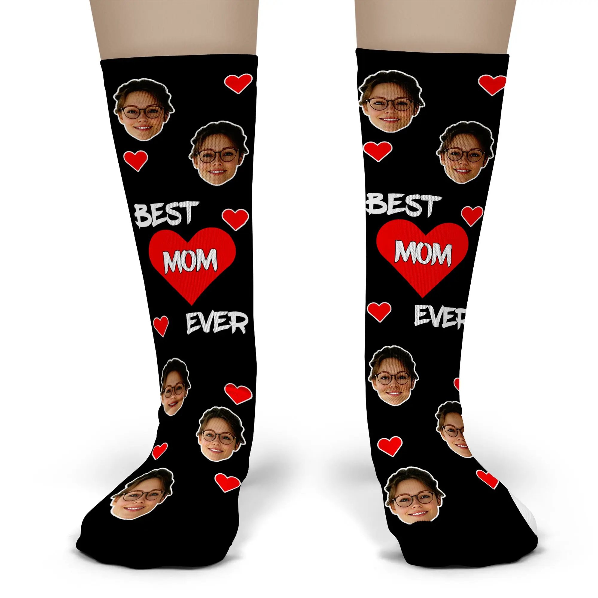 Custom Best Mom Ever Socks – Personalized Face Socks with Hearts