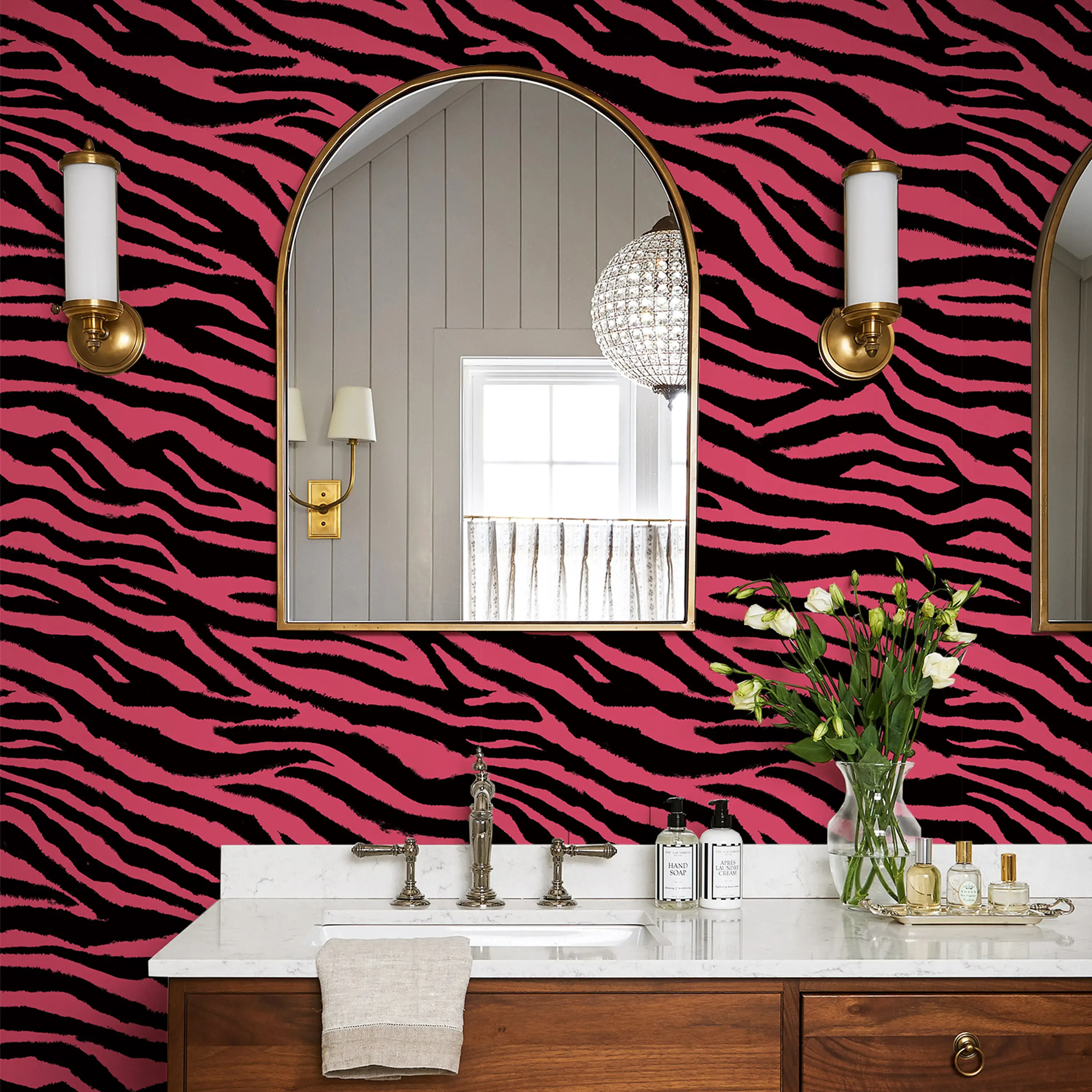 Pink and Black Zebra Peel and Stick Wallpaper, Removable Self Adhesive Animal Print Wallpaper for Bedroom Bathroom Accent Wall Decor