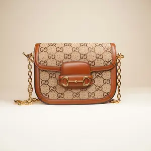 Pre-owned GUCCI Leather Shoulder Bags Calfskin Crystal GG Monogram Mini Horsebit 1955 Shoulder Bag
