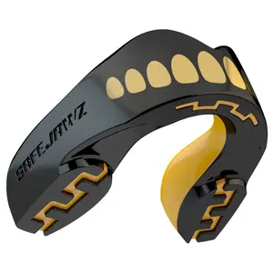 SafeJawz EXTRO Dual Layer Mouth Guard with Case for Basketball, Lacrosse, Football, MMA, Hockey, Wrestling - Adult 12+ Years - GOLDIE