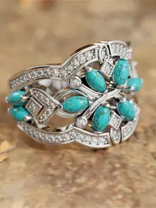 Vintage Style Turquoise Decorated Ring, Fashion Accessories for Women & Girls, Trendy All-match & Exquisite Jewelry for Birthday Gift