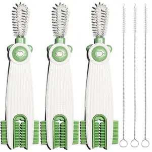 3 in 1 Cup Lid Cleaning Brush Set 3 Pack Multifunctional Cleaning Brush Baby Bottle Brushes Set Water Bottle Cleaner BrushHome Kitchen Cleaning Tools Portable Lid Cleaner with Brush(Green)