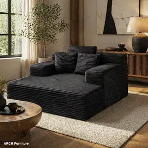 64.96 in Wide Body ARCH Convertible Sectional Couch, Extra Large Adjustable Corduroy Upholstered Deep-Seat Recliner Sectional Sofa Couch Bed, No-Assembly Indoor Living Room Upholstered Sofas (Black)