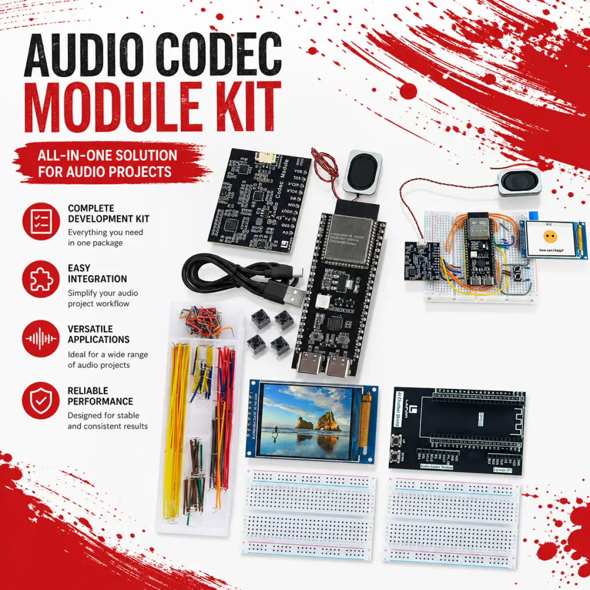 ESP32-S3 AI Voice Assistant Kit with ChatGPT & Deepseek, Preloaded OpenAI Projects, 2.0" TFT Screen, Audio Codec, Speaker & Microphone, Voice Wake-up & Real-time Interruption for AIoT Learning