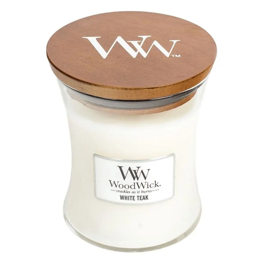 WHITE TEAK - WoodWick 10oz Medium Jar Candle Burns 100 Hours