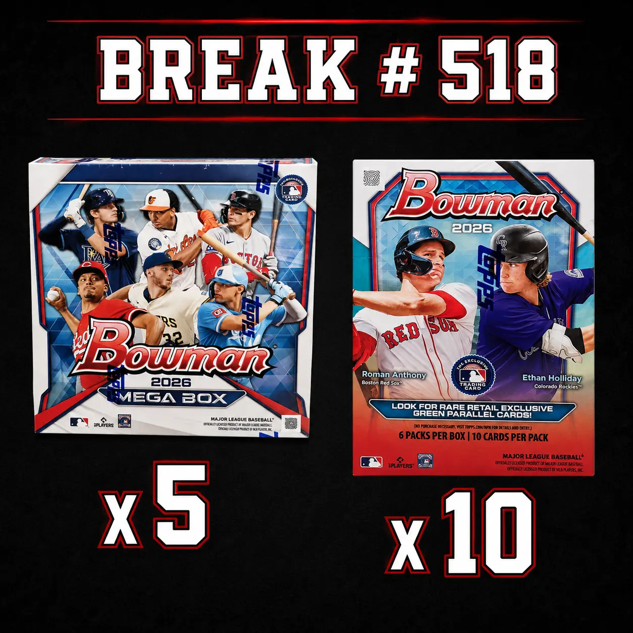 BREAK #519  (5) 2026 BOWMAN MEGA BOXES (10) 2026 BOWMAN BLASTERS