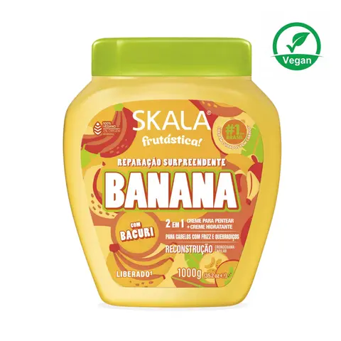 Skala Frutástica Banana Curly Coily Hair Hydrating & Shine Vitamin A C Argan Oil Seed Oil Cream Mask Leave-In Co-Wash Pre-Poo Vegan Conditioner with D-Panthenol for Softness Shine and Moisture