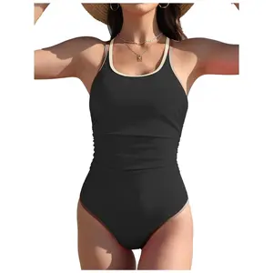 Womens One Piece Swimsuits Tummy Control Bathing Suits Color Block Scoop Neck Adjustable Strap Slimming Swimwear, Shaping Women's One-Pieces, Flattering Women's One-Pieces