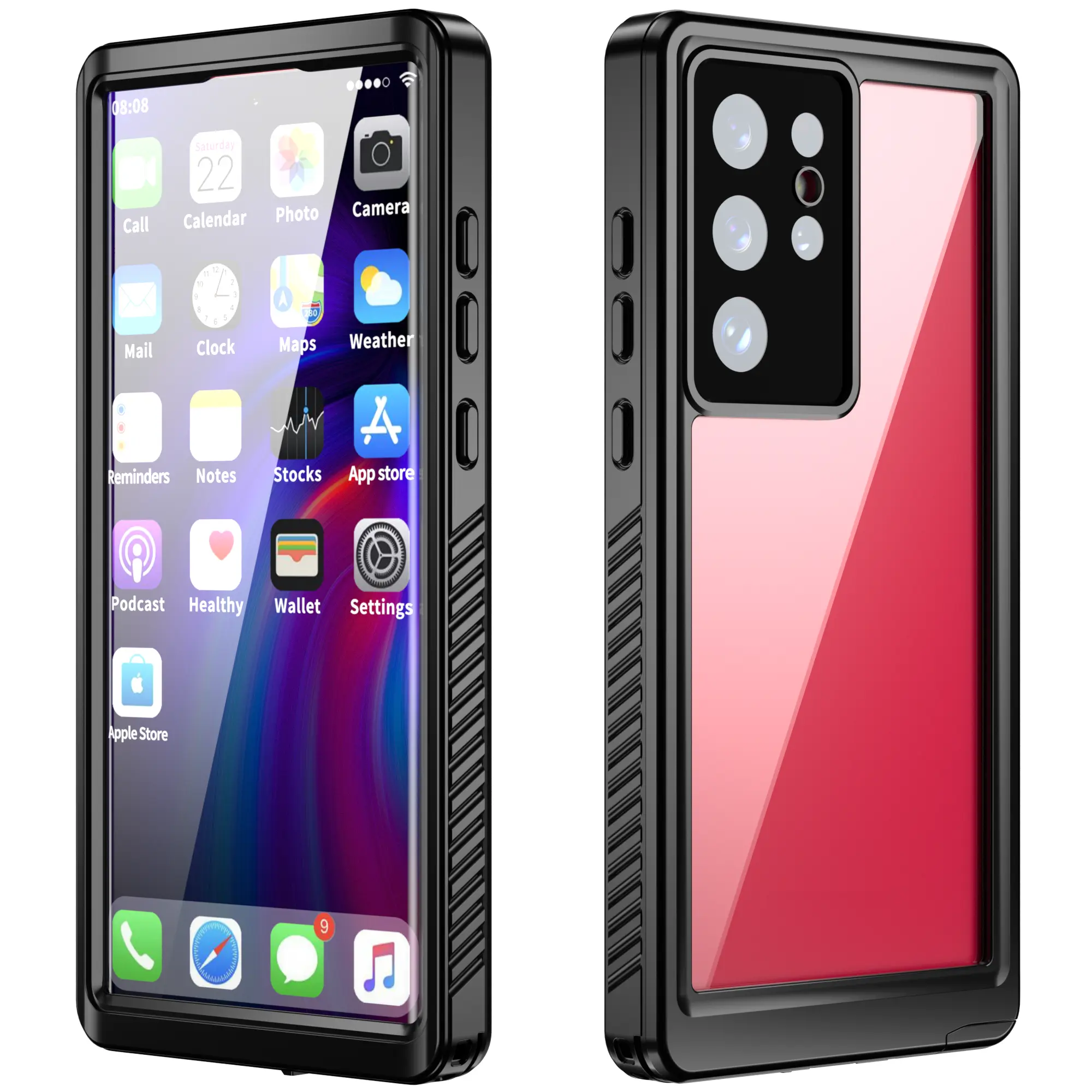 IP68 waterproof full-body protective shell, military-grade drop-, dust-, and snow-resistant transparent housing, anti-fingerprint PET screen cover, 360° enclosed handset bumper compatible with Samsung Galaxy S20/S21/S22, suitable for diving and outdoor ad