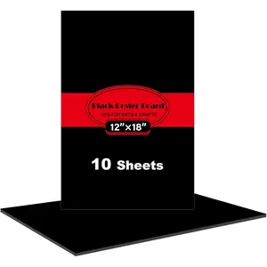 10 count Black Poster Board Paper 12x18,  Vision Boards Posterboard Bulk for School Projects Classroom Arts Craft Presentations Drawing Scrapbooking Blank Graphic Display