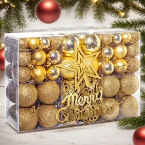 [holiday gifts][christmas gift] Christmas Tree Ornaments Set of 102pcs with Star Topper, Letter Signs, Hollow Plastic Balls and Christmas Ball Decorations