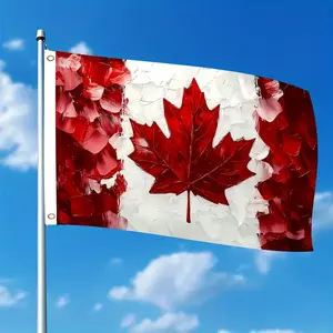 3x5 Ft Impasto Art Canada Flag, Stylish Textured Red Maple Leaf Canadian National Flag, Heavy‑Duty Fade‑Resistant Polyester Flag for National Day, Patio Garden Indoor Outdoor Decor & Gift‑Giving
