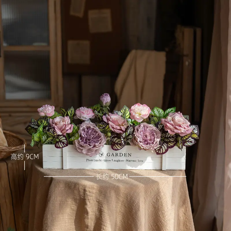 Pastoral Peony 50cm White Wood Fence