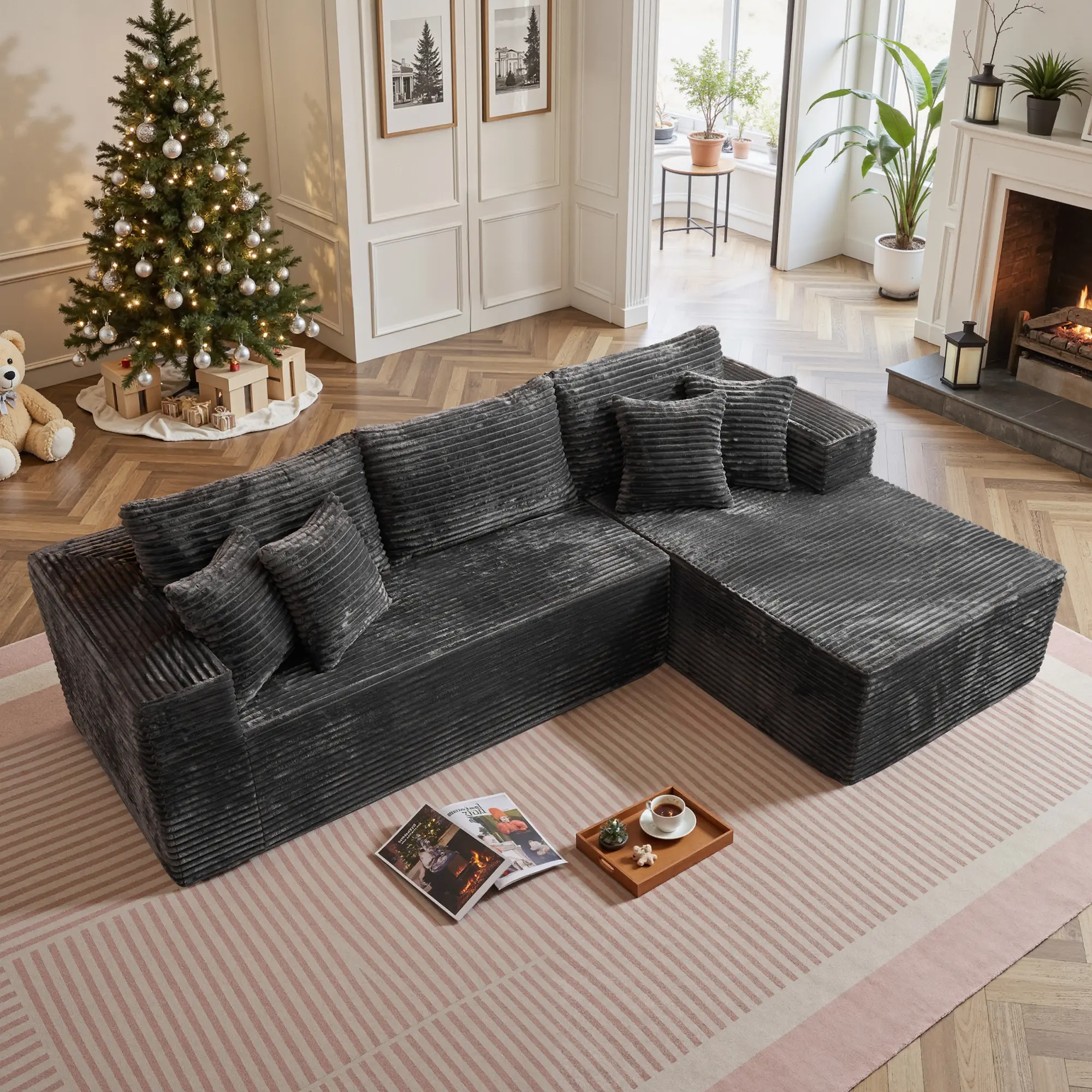 106" Grey L-Shaped Sofa, Right Chaise