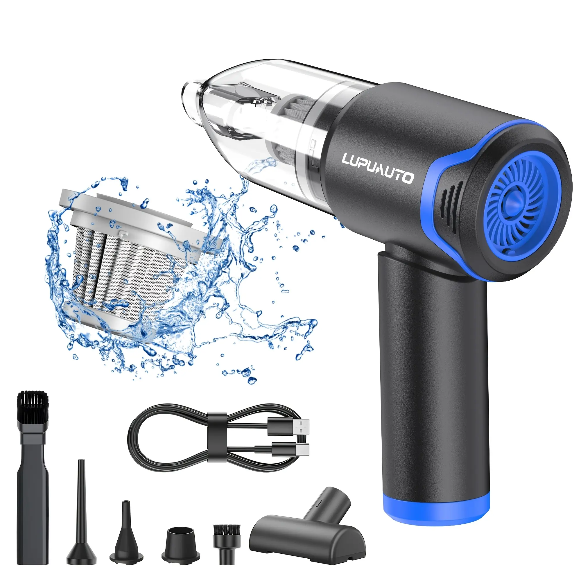 LupuAuto Handheld USB Rechargeable Car Vacuum, 20000Pa High-Power Cordless 4-in-1 Cleaner, LED Light, 4000mAh Battery, HEPA Filter, Versatile Attachments for Car & Home Use, Usb Rechargeable Vacuum, Handheld Car Vacuum