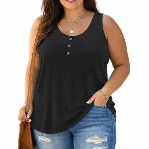 Womens Plus-Size-Tank-Tops Summer Sleeveless T Shirts Casual Button Down Tunic Tee