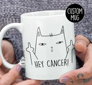 Cancer Middle Finger Cat Coffee Mug - Cancer Survivor & Fighter Gift, Cancer Treatment Encouragement, F U Cancer Mug