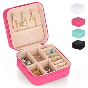 Travel Jewelry Box, Small Jewelry Travel Organizer Case for Girls Women, Birthday Mothers Day Gifts for Her Leather Light Velvet