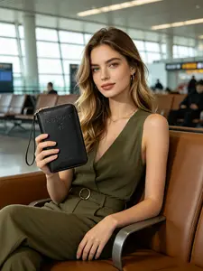 Multi-Functional Zippered Leather Phone Wallet, Wristlet Clutch with Card Slots, Pen Slot & Phone Holder, All-in-One Bag for Daily Use & Travel