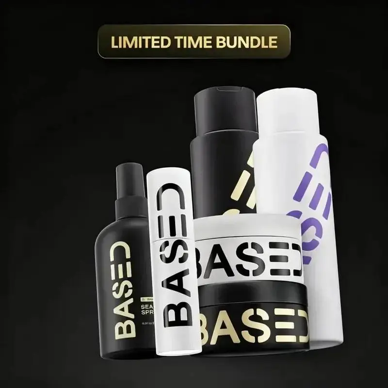BASED Deluxe Mens Straight & Wavy Hair Kit | Shampoo, Conditioner, Texture Powder, Hair Clay, Pomade, Sea Salt 1 Spray | High Performance Science-Backed Grooming Set 2