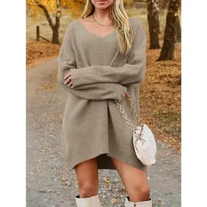 V-Neck Drop-Shoulder Sweater Dress