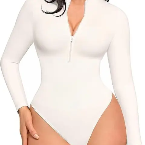 FeelinGirl Long Sleeve Bodysuit for Women Mock Turtle Neck Body Suits Zip Up Design Black Bodysuit Shirts fall  Soft  Breathable Fabric Nylon  Womenswear Collarl livestream#4
