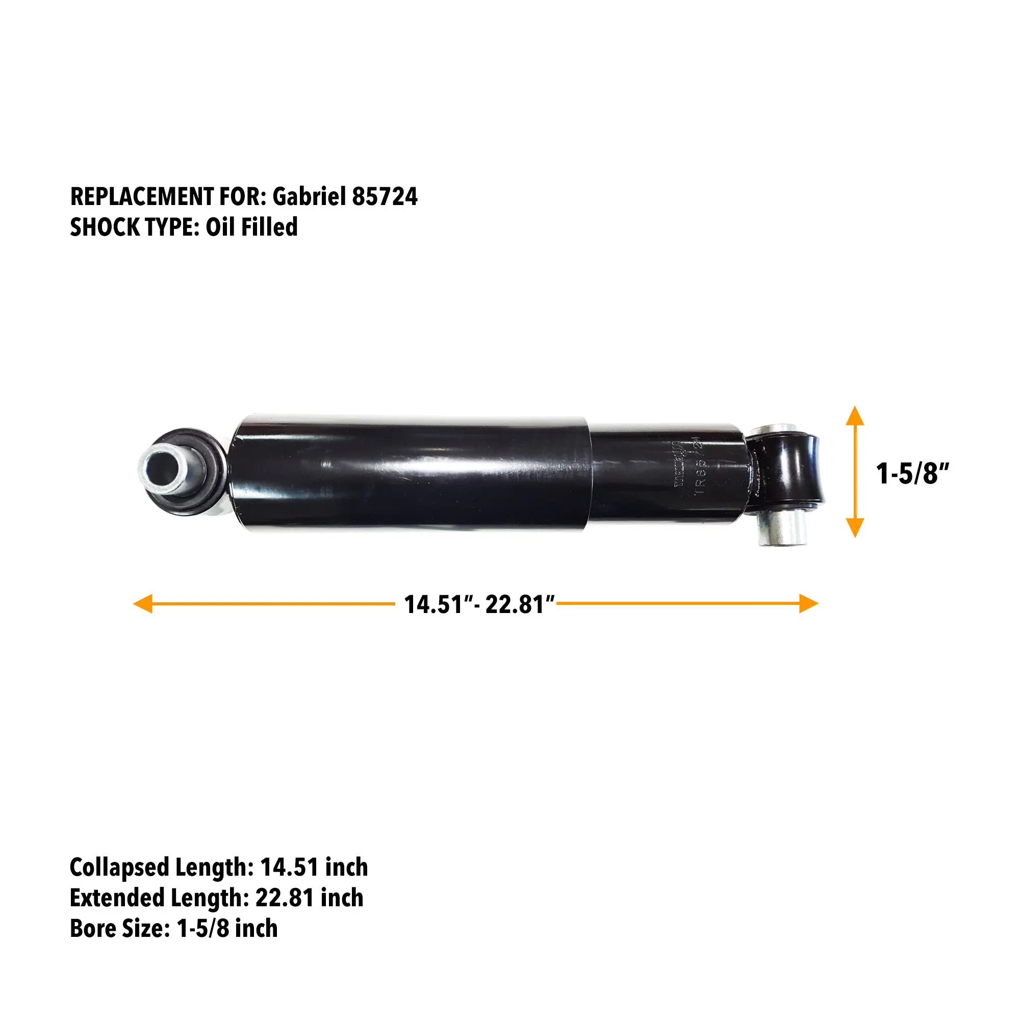 TORQUE Heavy Duty Shock Absorber 2-Pack (TR85724) – Bolt-On Vibration Damp Part for FREIGHTLINER Argosy, M2, Cascadia (Legacy, A-Line 9500), 22.78" Ext., Replaces Gabriel 85724, Monroe 65490, Condor
