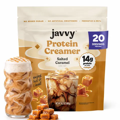 Javvy Salted Caramel Protein Coffee Creamer - Grass Fed Pasture Raised Collagen - Hair, Skin & Nail Support, Energy-Boosting MCTs, Keto Friendly, Gluten Free, No Added Sugar, 14g of Protein Fitness Healthy