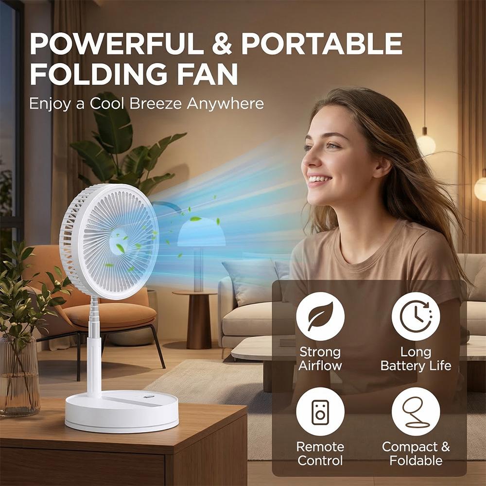 [Flash Sale]Foldable USB-Powered Desk Fan - 360° Rotation, 3 Speed Settings, 8000mAh Ultra-Long Battery Life, 105cm Max Height, Quiet Operation, Portable Oscillating Fan for Bedrooms, Offices