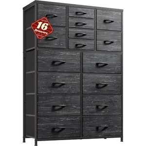 Romorgniz 57“H for Bedroom 16 Drawers,Fabric Dressers & Chests of Drawers, Large Black Dresser with Sturdy Metal Frame, Wood Top,Entryway, Hallway