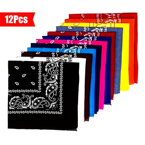 12-Pack Casual Paisley Bandanas - Unisex 55x55 cm Polyester Cotton Blend Square Handkerchiefs, Soft Breathable Hiking Accessories, Fade-Resistant Sun/Wind Cover for Yard Work