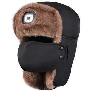 LED Trapper Hat for Men  Women Winter Warm Ushanka with Removable Face Cover Windproof Fur Hunting Hat