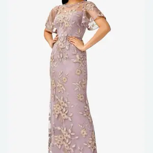 Adrianna Papell Illusion Floral Embroidery Long Dress for Women Casual Wear - Womenswear