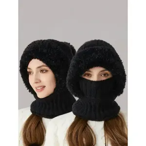 Women's 4-in-1 Multifunctional Winter Warm Set - Thick Knitted Imitation Wool Keep Warm Thermal Insulating Hat, Scarf, Mask, Earmuff with Neck Protection for Outdoor Cycling, Skiing, Keep Warm Hats, Thermal Insulating Hats