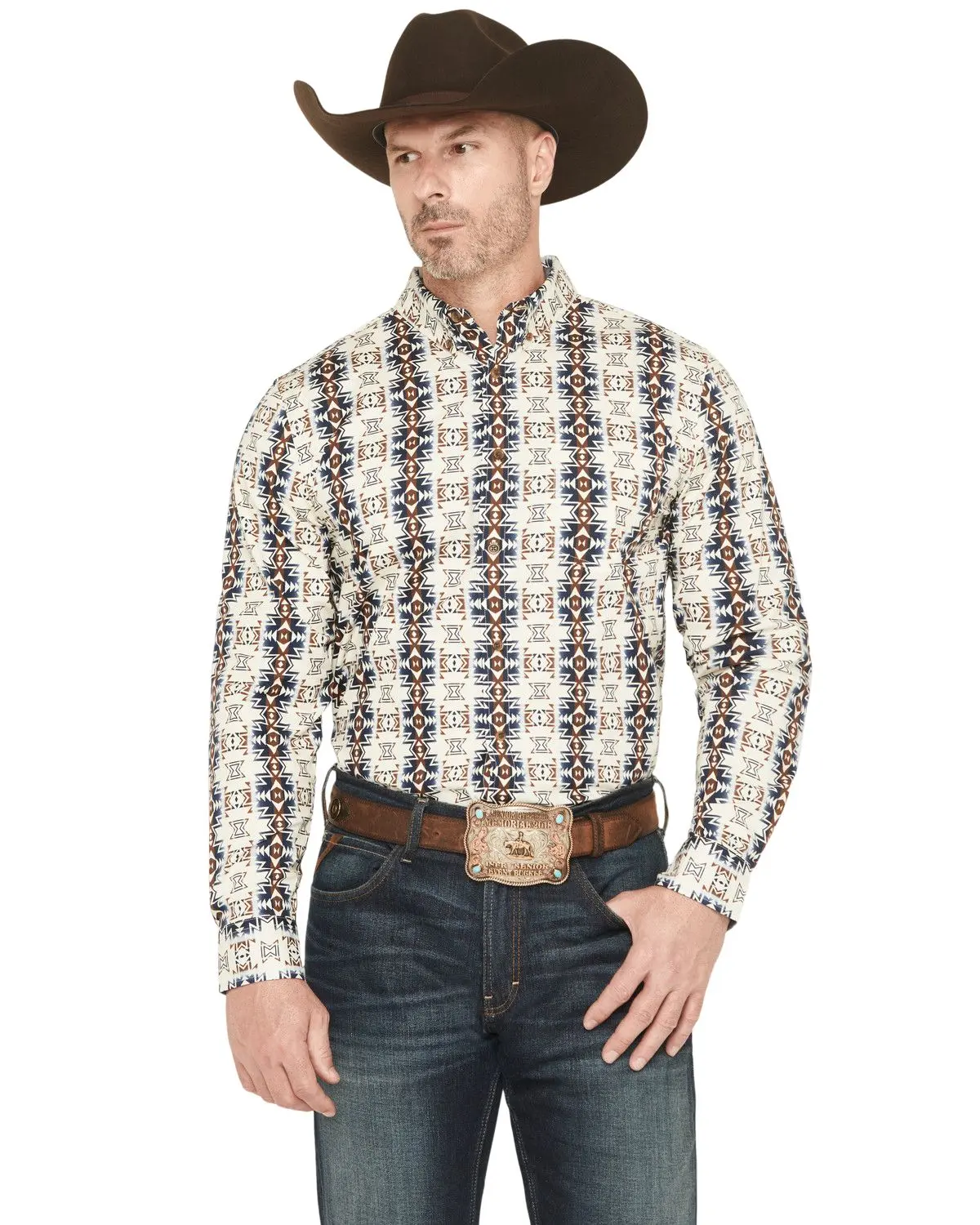Cody James Men's Men'S Wild Prairie Southwestern Print Long Sleeve - Cjfa25w23-Tan-B