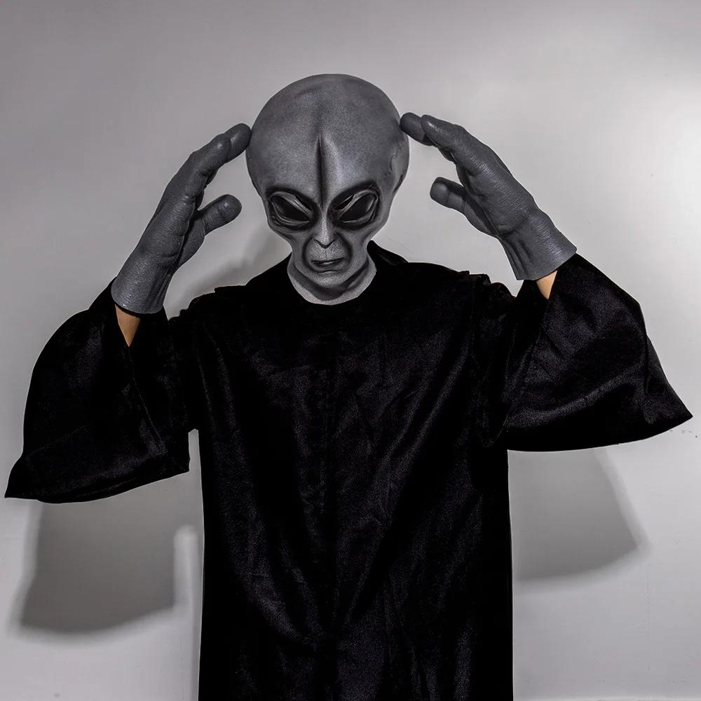 51 Area UFO Alien Mask Gloves Cosplay Extraterrestrial Organism Monster Skull Latex Helmet Hands Halloween Party Costume Props