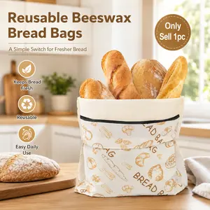 Reusable Beeswax Bread Bags - Large 17x13 Inch for Sourdough & Homemade Bread Storage, Beeswax Preservation, Food Storage Bags, Snack Bags, Heavy Duty Food Bags for Travel, Easy to Clean & Daily Use, Washable, Ideal for Home Baking
