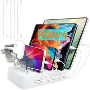 USB C  Station for Multiple Devices ,100W 4 PD and 2 USB Charger Stations Compatible with   iPad and Android Phone and Tablet,Type C Multi  Station