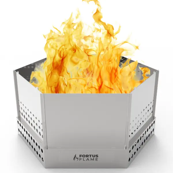 Fortus Flame Collapsible 24" Smokeless Fire Pit - Portable & Space Saving, Stainless Steel Hexagon Design