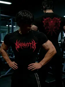 Men's Summer Compression Short Sleeve Y2K Thorns Skull Print Breathable Quick Dry Tight Fit Gym Shirt for Running Training Sports Top